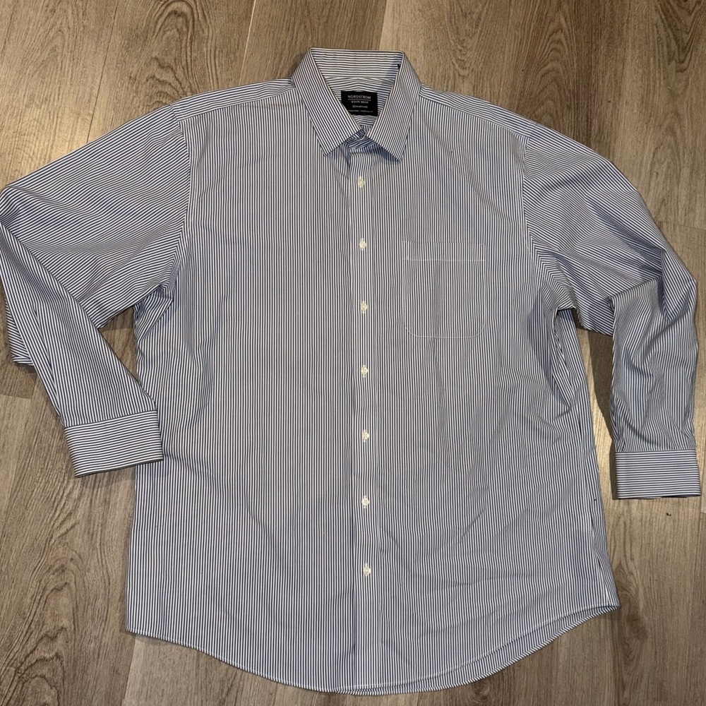 Nordstrom Blue and White Pinstripe Dress Shirt - Picture 2 of 5